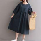 Striped Balloon-sleeve A-line Dress