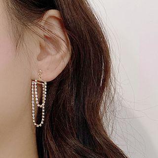 Rhinestone Chained Dangle Earring E2048 - Gold - One Size