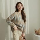 Crew-neck Drop-shoulder Argyle Sweater