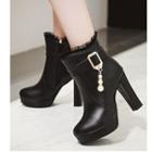 Lace Trim High-heel Ankle Boots