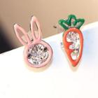 Non-matching Faux Crystal Rabbit & Carrot Earring 1 Pair - As Shown In Figure - One Size
