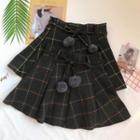 Pom Pom Plaid Mini A-line Skirt