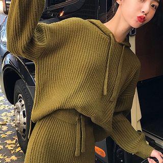 Set: Knit Hoodie + Straight Cut Midi Knit Skirt