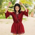 Lace-up 3/4-sleeve Playsuit