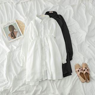 Puff Sleeve Plain Shirtdress