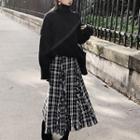 Set: Turtle-neck Sweater + Plaid Midi A-line Skirt