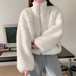 Stand-collar Fleece Long-sleeve Jacket White - One Size