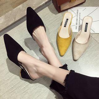 Faux Suede Pointed Block Heel Mules