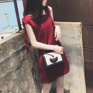 Diagonal Neckline Sleeveless A-line Mini Dress