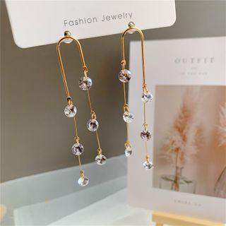 Rhinestone Fringed Earring 016 - 1 Pair - Silver Needle - Gold - One Size
