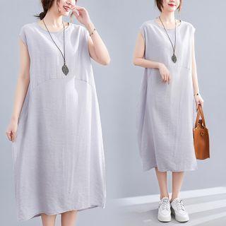 Sleeveless Plain Midi A-line Dress Gray - One Size