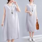 Sleeveless Plain Midi A-line Dress Gray - One Size