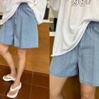 Waistband Wide Denim Shorts Light Blue - One Size
