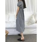 Square-neck Puff-sleeve Gingham Long Dress