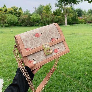 Strawberry Print Faux Leather Crossbody Bag