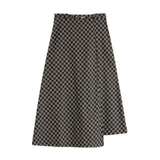 Check Asymmetrical Midi A-line Skirt