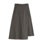 Check Asymmetrical Midi A-line Skirt