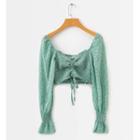 Long-sleeve Floral Drawstring Cropped Blouse