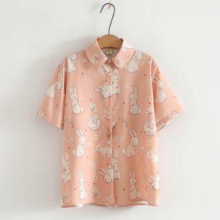 Short-sleeve Rabbit Print Chiffon Shirt