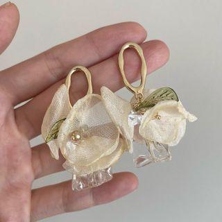 Flower Drop Earring 1 Pair - Drop Earring - 925 Silver Pin - White - One Size