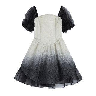 Mesh Panel Gradient Mini A-line Dress
