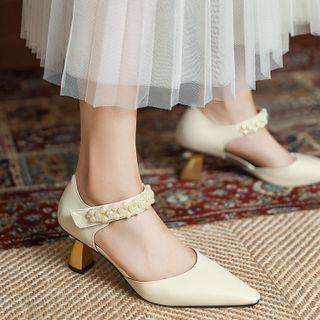 Chunky Heel Faux Pearl Dorsay Sandals