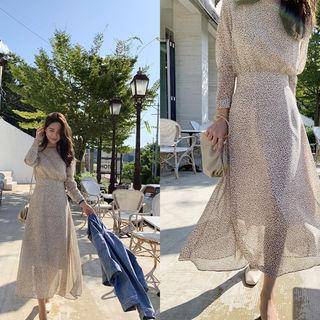 Leopard Chiffon Maxi Dress Ivory - One Size