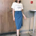 Set: Lettering Short-sleeve T-shirt + Plain Midi Skirt