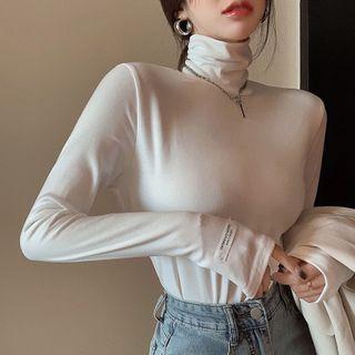 Plain Turtle-neck Slim-fit T-shirt