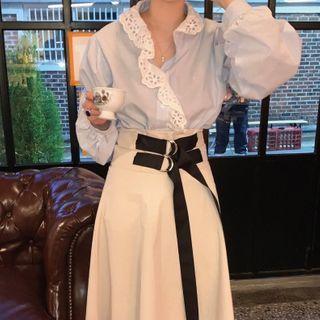 Lace Trim Blouse Blue - One Size