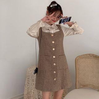 Mock Two-piece Long-sleeve Mini A-line Dress As Shown In Figure - One Size