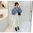 Balloon-sleeve Flower-embroidered Cotton Cardigan
