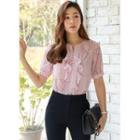 Ruffle-trim Dotted Blouse Pink - One Size