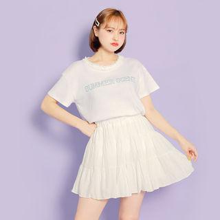 Lace-neck Lettered T-shirt