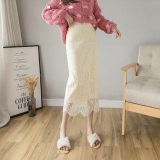 Reversible Lace Knit Midi Pencil Skirt