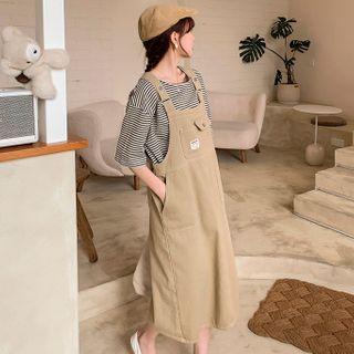 Plain Midi Shift Overall Dress Brown - One Size