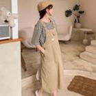 Plain Midi Shift Overall Dress Brown - One Size