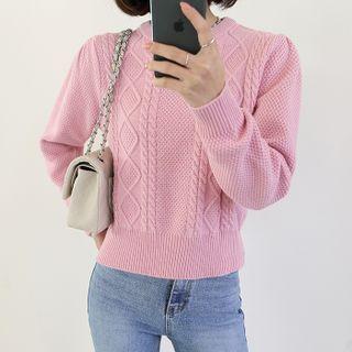Pastel Puff-sleeve Cable-knit Top