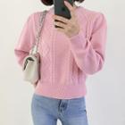 Pastel Puff-sleeve Cable-knit Top