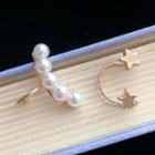 Set: Faux Pearl Earring + Star Alloy Cuff Earring 1 Pair - 0983a - Peral & Star - One Size