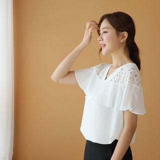 V-neck Lace-yoke Top
