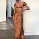 Short-sleeve Maxi Mermaid Satin Dress