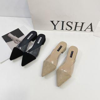 Transparent Panel Block-heel Mules