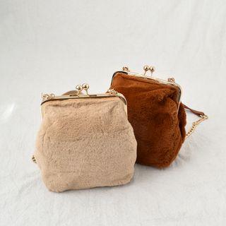 Kiss-lock Chain-strap Faux-fur Crossbody Bag