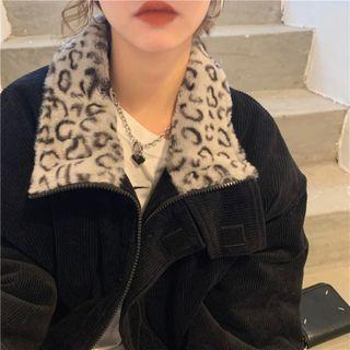 Leopard Print Panel Corduroy Jacket