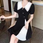 Short-sleeve Collared Two Tone Shirt Dress