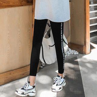 Fleece-lined Lettering Leggings Black - One Size