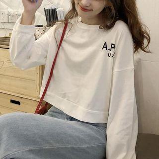 Long Sleeve Lettering Printed Cropped T-shirt