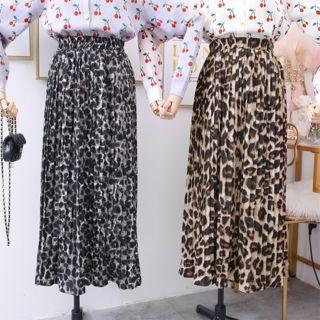 Leopard-print Pleated Midi Skirt