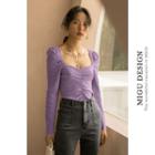 Square-neck Shirred Knit Top